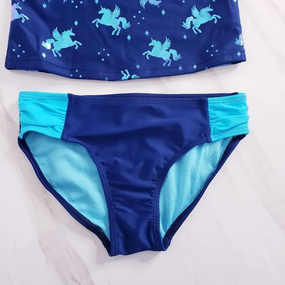 Kids 2 PC Set Tankini Unicorn Blue Sparkle Swimsuit Multicolor New